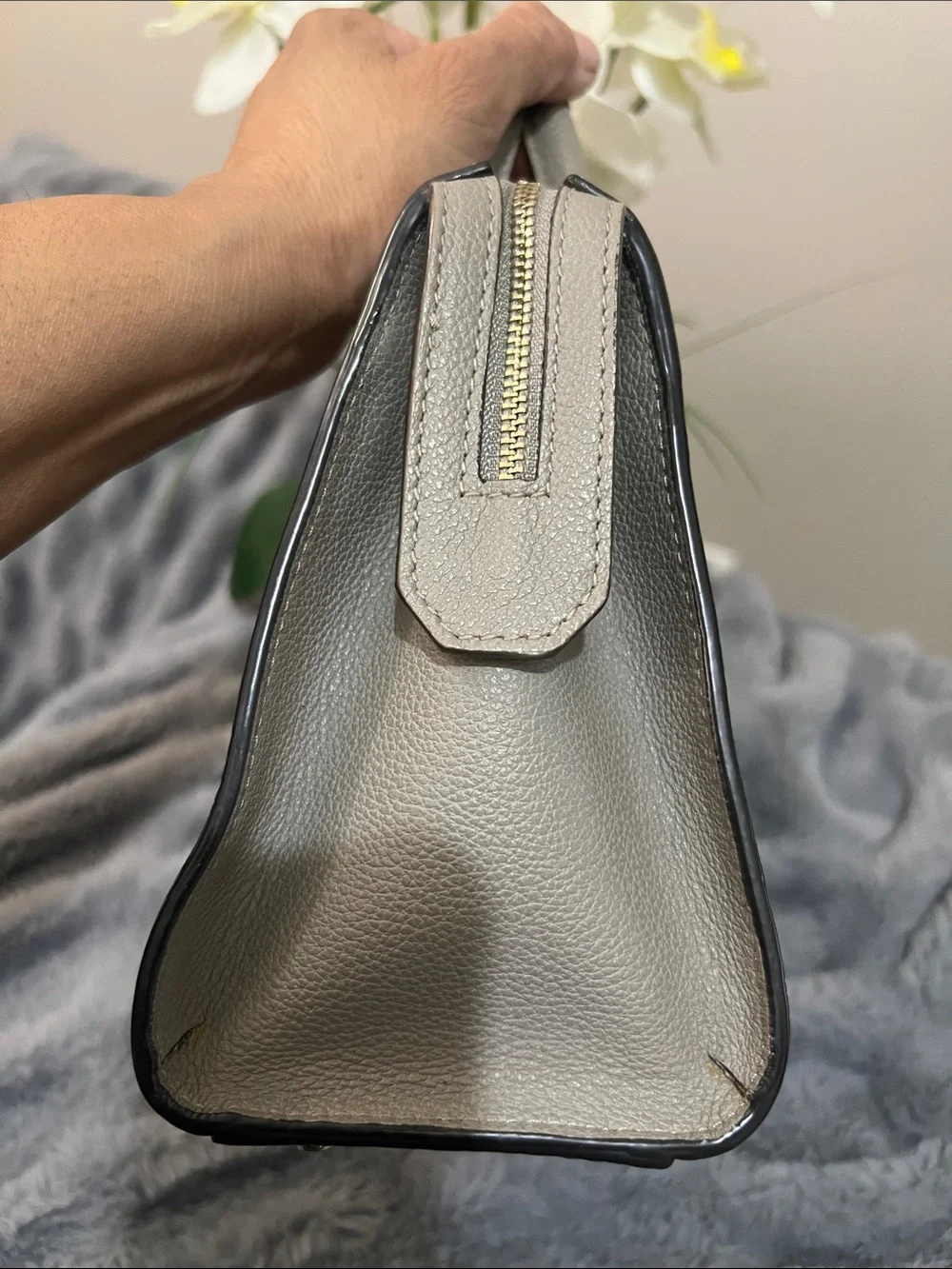 Furla Pin S Light Gray Leather Top-Handle Satchel retail $385 NWOT - Picture 4 of 9